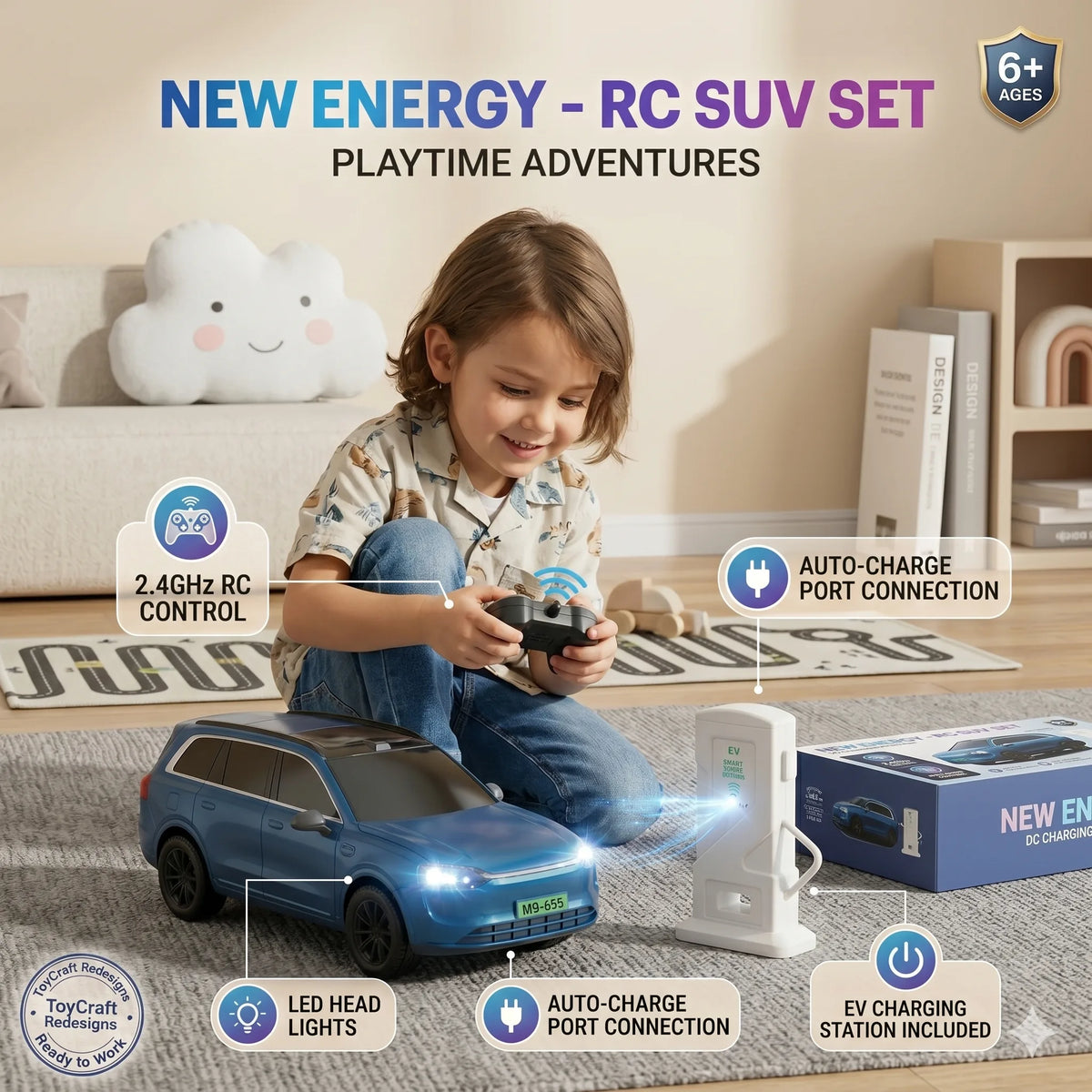 RC SUV Car Toy with EV Charging Station | 2.4GHz Remote Control Car