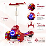 Red Racing Kids Scooter with LED Light Ring & Music