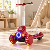 Red Racing Kids Scooter with LED Light Ring & Music
