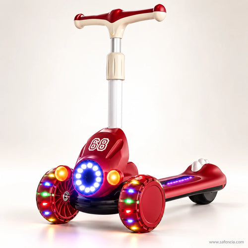 Red Racing Kids Scooter with LED Light Ring & Music