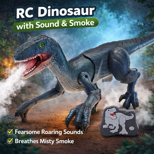 Remote Control Dinosaur Toy with Walking Action, Light & Spray Effect