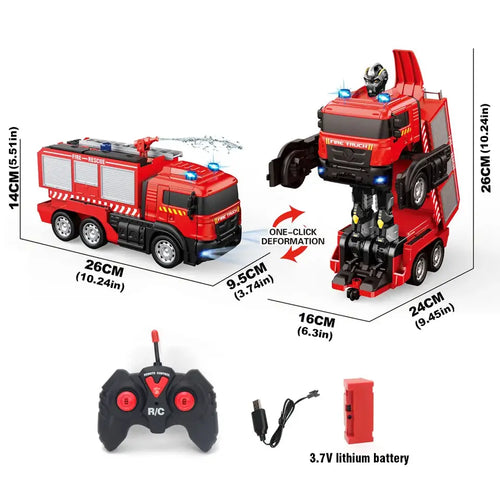 Transforming Fire Truck Robot Toy | 2-in-1 RC Fire Engine Deformation Car for Kids