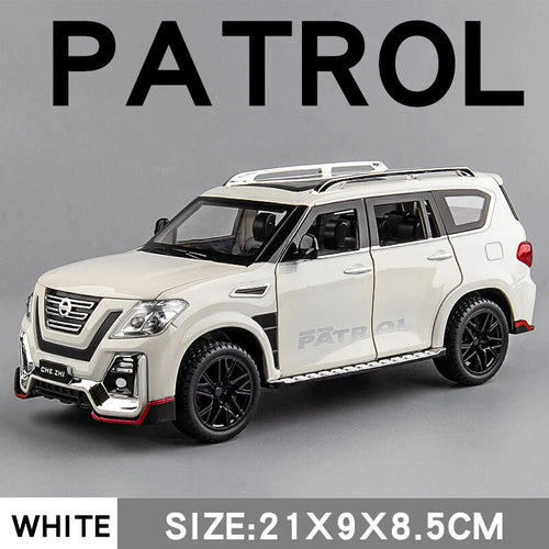 Diecast Nissan Patrol model car side profile view