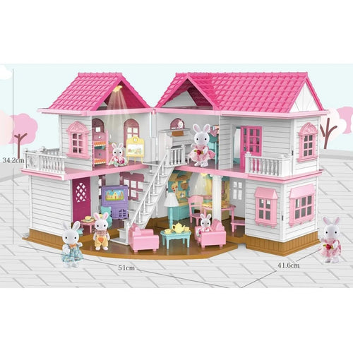 Sender Family Luxury Villa Doll House – DIY Playset with Lights & Bunnies
