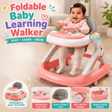 Foldable Baby Learning Walker with Activity Tray, Handle Bar & Padded Seat (Pink)