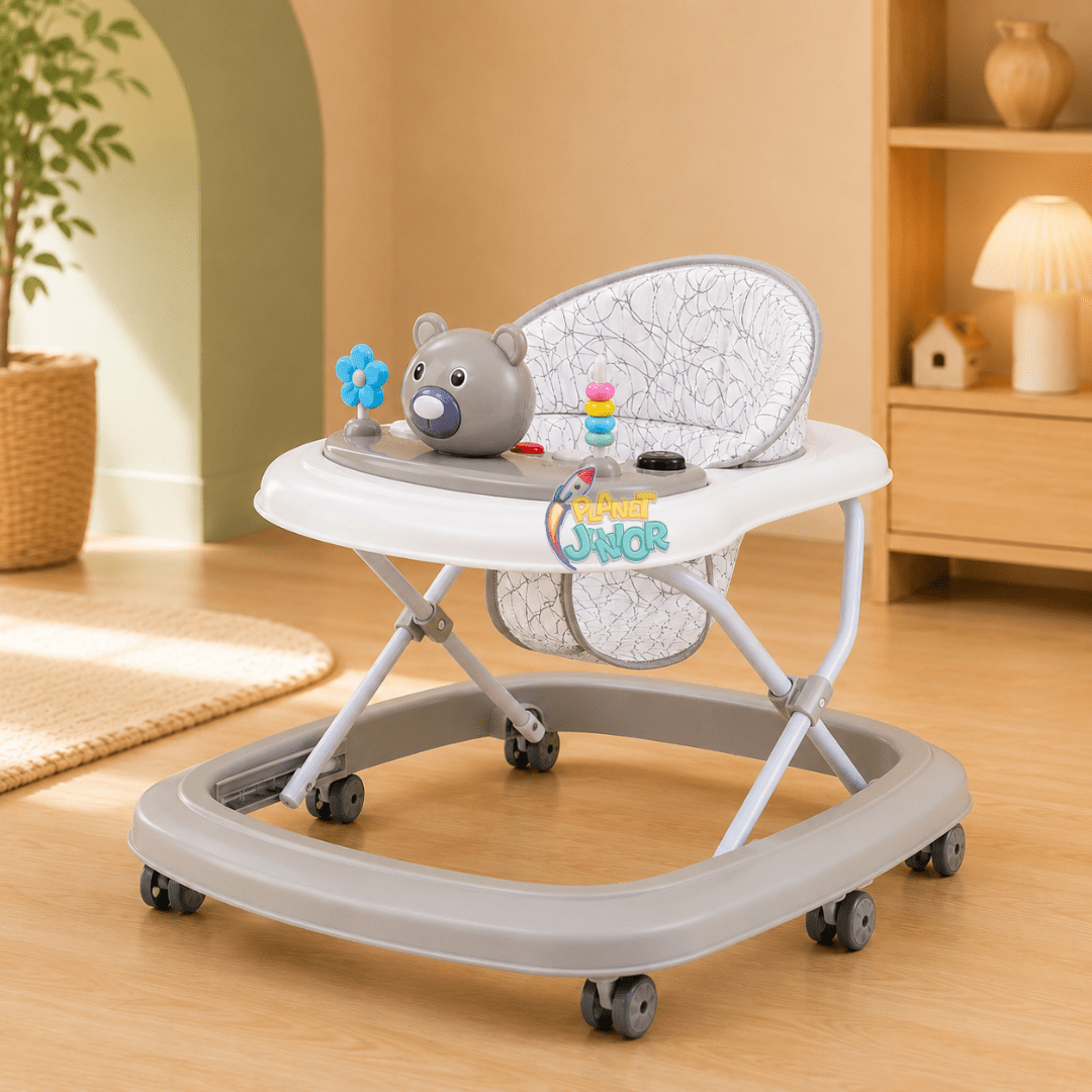 Foldable Baby Walker with Interactive Bear Activity Tray