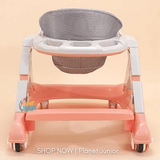 Foldable Baby Learning Walker with Activity Tray, Handle Bar & Padded Seat (Pink)