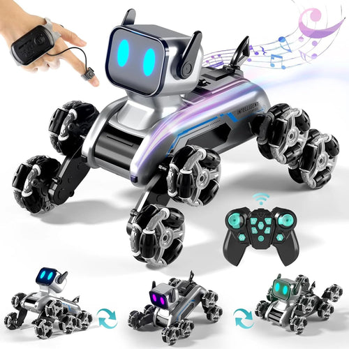Stunt Spray RC Robot Dog with Watch & Remote Control | 8-Wheel LED 360° Stunts