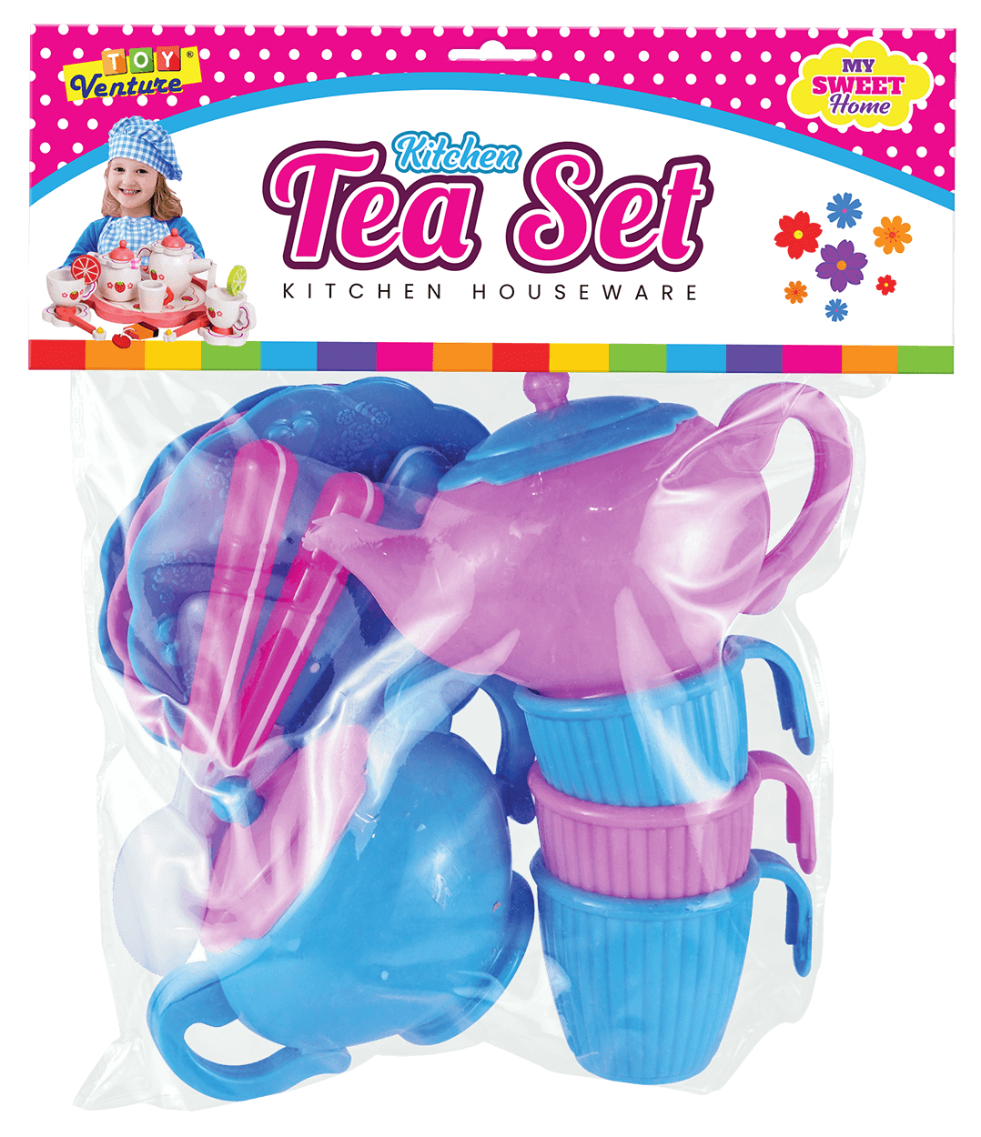 Tea Set (Pink & Blue) - Cute Pretend Tea Party Toy for Kids