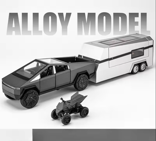 Tesla Pickup Truck Diecast Model – 1:24 Scale with Trailer &amp; Quad Bike