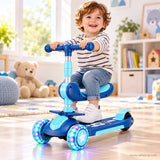 Blue Kids Scooter with Foot Rests, Seat & LED Wheels