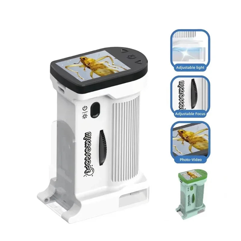 Kids using portable electron microscope