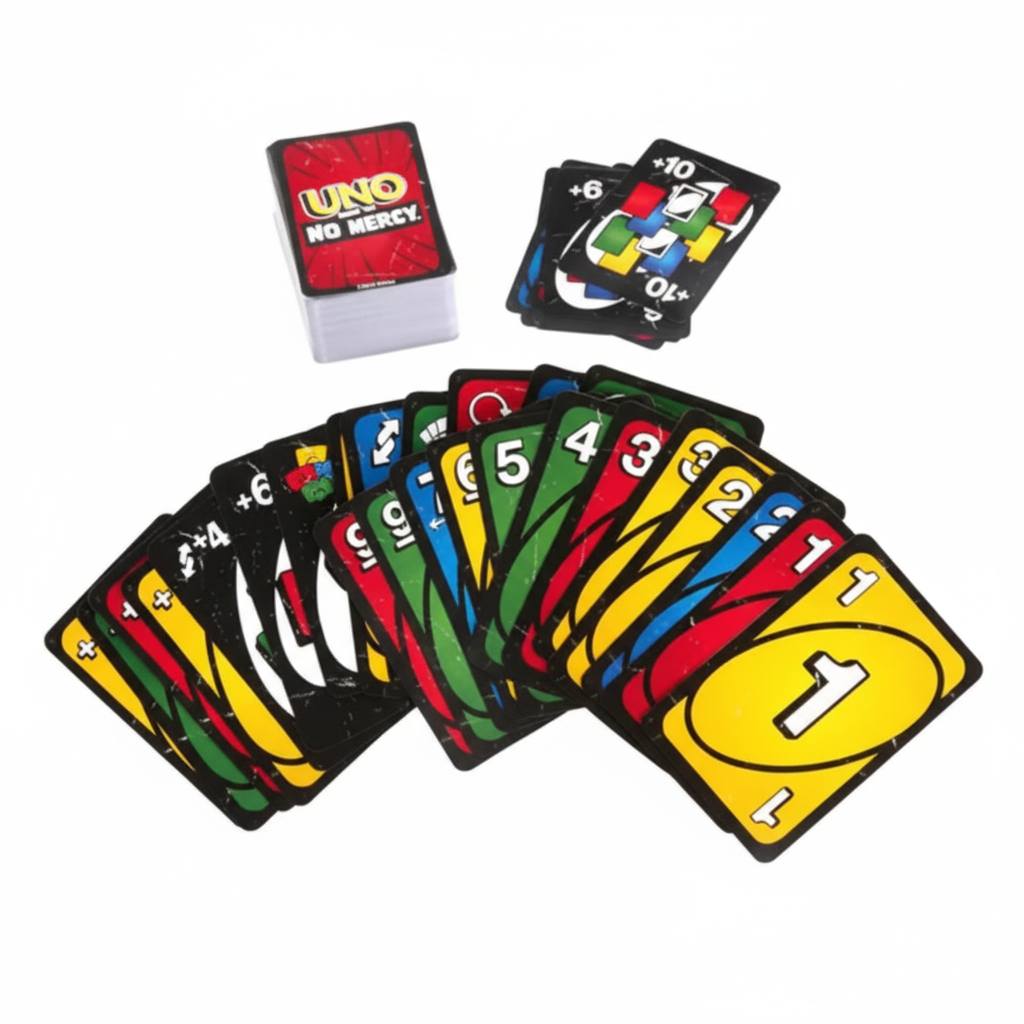 UNO Show Em No Mercy cards laid out full deck view
