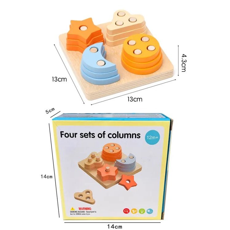 Wooden Shape Sorter - 4 Column Sorting Toy for Toddlers