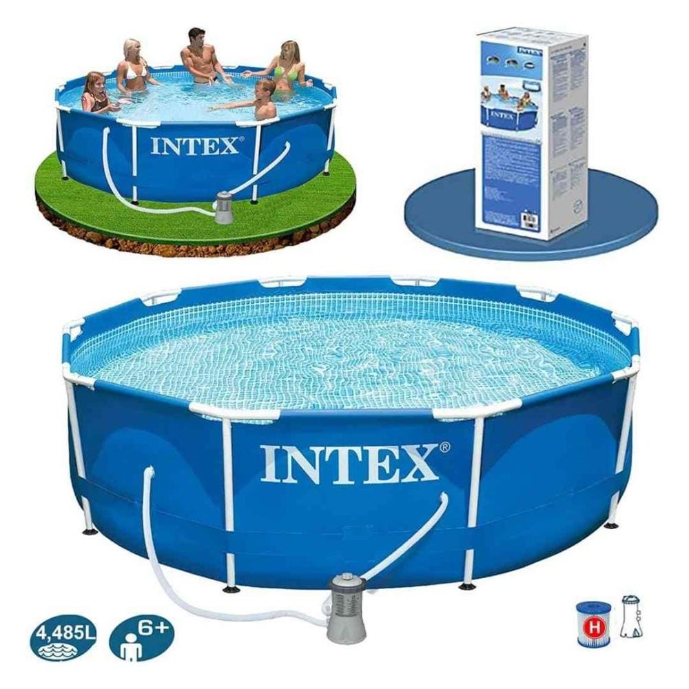 INTEX Metal Frame Pool with Filter 10ft | Deep Round Pool