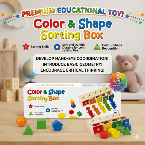 Wooden Colour & Shape Sorting Box | Montessori Educational Toy for Toddlers