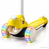 Yellow Dinosaur Kids Scooter with Light-Up Wheels & Music